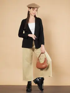 Fbella Self Design Shawl Collar Open Front Jacket Shrug