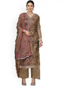 Maroosh Floral Embroidered Thread work Organza Unstitched Dress Material