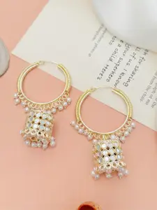 ABDESIGNS Gold-Plated Classic Kundan Studded And Beaded Hoop Earrings