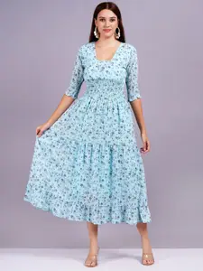 HIGHLIGHT FASHION EXPORT Women Floral Print Fit & Flare Midi Dress