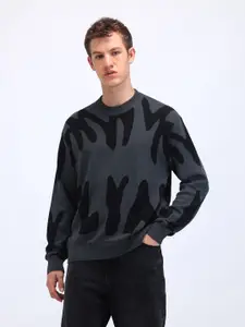 Flying Machine Men Typography Printed Cotton Winter Pullover