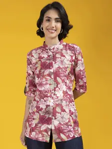 KALINI Women Classic Mandarin Collar Floral Printed Cotton Casual Shirt