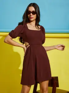 AAHWAN Women Puff Sleeve Fit & Flare Mini Dress