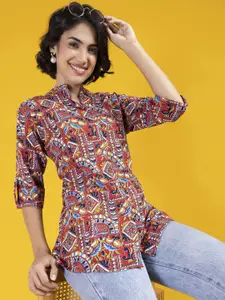 KALINI Women Classic Mandarin Collar Ethnic Motifs Printed Casual Shirt