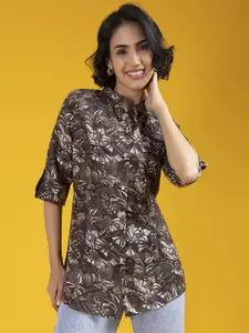 KALINI Women Classic Mandarin Collar Floral Printed Cotton Casual Shirt