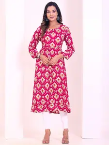 Smartyhub Ethnic Motifs Printed Keyhole Neck Gotta Patti Naira Straight Kurta