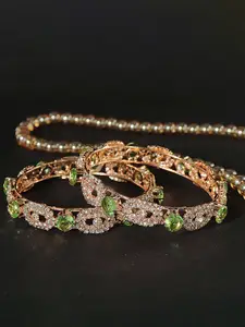 LAVAZZA Set Of 2 Rose Gold-Plated CZ & Amercian Diamond-Studded Kada Bangles