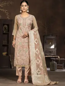 Maroosh Floral Embroidered Beads and Stones Organza Unstitched Dress Material