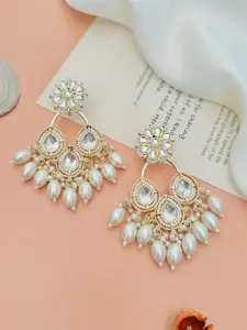 ABDESIGNS Gold-Plated Stone Studded & Beaded Classic Drop Earrings