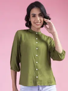 KALINI Women Classic Band Collar Solid Casual Shirt