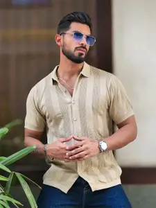 Maniac Men Comfort Spread Collar Textured Cotton Slim Fit Casual Shirt