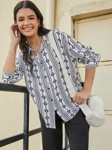 Campus Sutra Women Comfort Spread Collar Multi Striped Oversized Casual Shirt