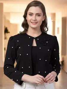 BAESD Embellished Bow Pearl Mandarin Collar Shrug