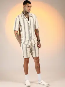 Campus Sutra Striped Short Sleeves Shirt With Shorts