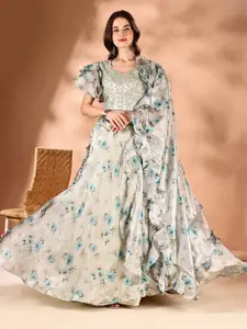 JIVORA Embroidered Thread Work Ready to Wear Tissue Lehenga & Blouse With Dupatta