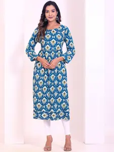 Smartyhub Ethnic Motifs Printed Keyhole Neck Gotta Patti Naira Straight Kurta