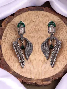 PANASH Silver-Plated Cubic Zirconia Studded Contemporary Drop Earrings