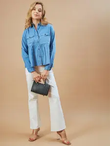 Gazillion Women Original Spread Collar Solid Cotton Relaxed Fit Casual Shirt