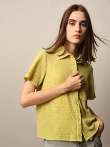 ONLY Women Spread Collar Textured Casual Shirt