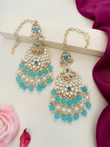 ABDESIGNS Gold-Plated Stone Studded & Beaded Classic Drop Earrings