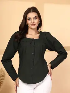plusS Women Collarless Solid Cotton Casual Shirt