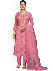 Maroosh Geometric Embroidered Beads and Stones Organza Unstitched Dress Material