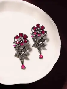 PANASH Silver-Plated Cubic Zirconia Studded Contemporary Drop Earrings