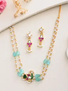 DASTOOR Stone Studded  & Beaded Necklace & Earrings