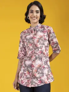 KALINI Women Classic Band Collar Floral Printed Cotton Casual Shirt