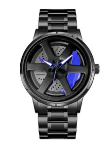 IIK COLLECTION Men Round Car Wheel Dial Rim Hub Chain Analogue Watch IIK-5046M