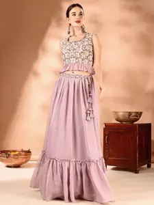 JIVORA Embroidered Thread Work Ready to Wear Lehenga Set