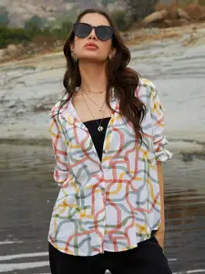 Campus Sutra Women Comfort Spread Collar Abstract Printed Cotton Oversized Casual Shirt