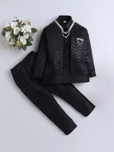 BAESD Boys Embellished Mandarin Collar Long Sleeves Coat With Trouser With Chain