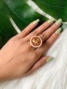 I Jewels Gold-Plated Stones-Studded Adjustable Finger Ring