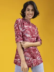 KALINI Women Classic Mandarin Collar Floral Printed Cotton Casual Shirt