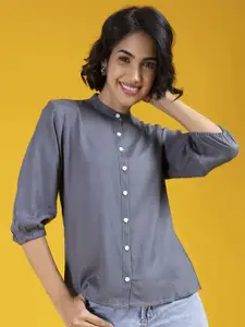 KALINI Women Classic Band Collar Solid Casual Shirt