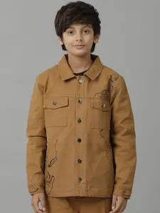 UNDER FOURTEEN ONLY Boys Spread Collar Abstract Printed Cotton Casual Denim Jacket