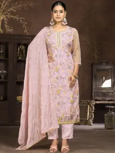 Maroosh Floral Embroidered Sequinned Organza Unstitched Dress Material