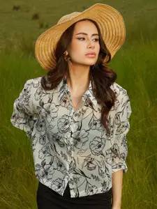 PINACOLADA Women Comfort Spread Collar Floral Printed Oversized Casual Shirt