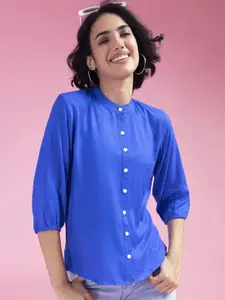 KALINI Women Classic Band Collar Solid Casual Shirt