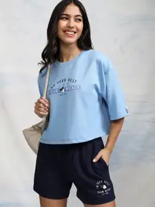 Tokyo Talkies Disney Women Mickey Mouse Printed Crop T Shirt with Shorts Co Ord Set