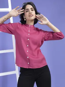 KALINI Women Classic Band Collar Solid Casual Shirt