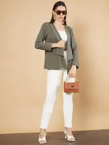 Fbella Self Design Shawl Collar Open Front Jacket Shrug