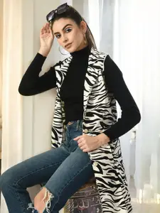 BAESD Abstract Printed Sleeveless Longline Open Front Shrug