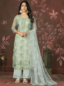 Maroosh Floral Printed Beads and Stones Organza Unstitched Dress Material