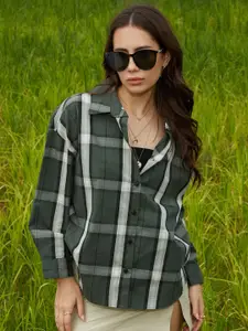 Campus Sutra Women Comfort Spread Collar Checked Oversized Casual Shirt