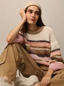 ONLY Women Striped Long Sleeves Round Neck Pullover Sweaters