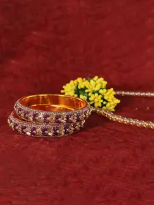 LAVAZZA Set Of 2 Gold-Plated CZ & Diamond Stone Studded Bangles
