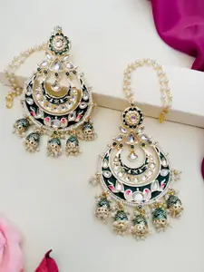 ABDESIGNS Gold-Plated Stone Studded & Beaded Classic Drop Earrings