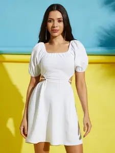 AAHWAN Women Puff Sleeve Fit & Flare Mini Dress